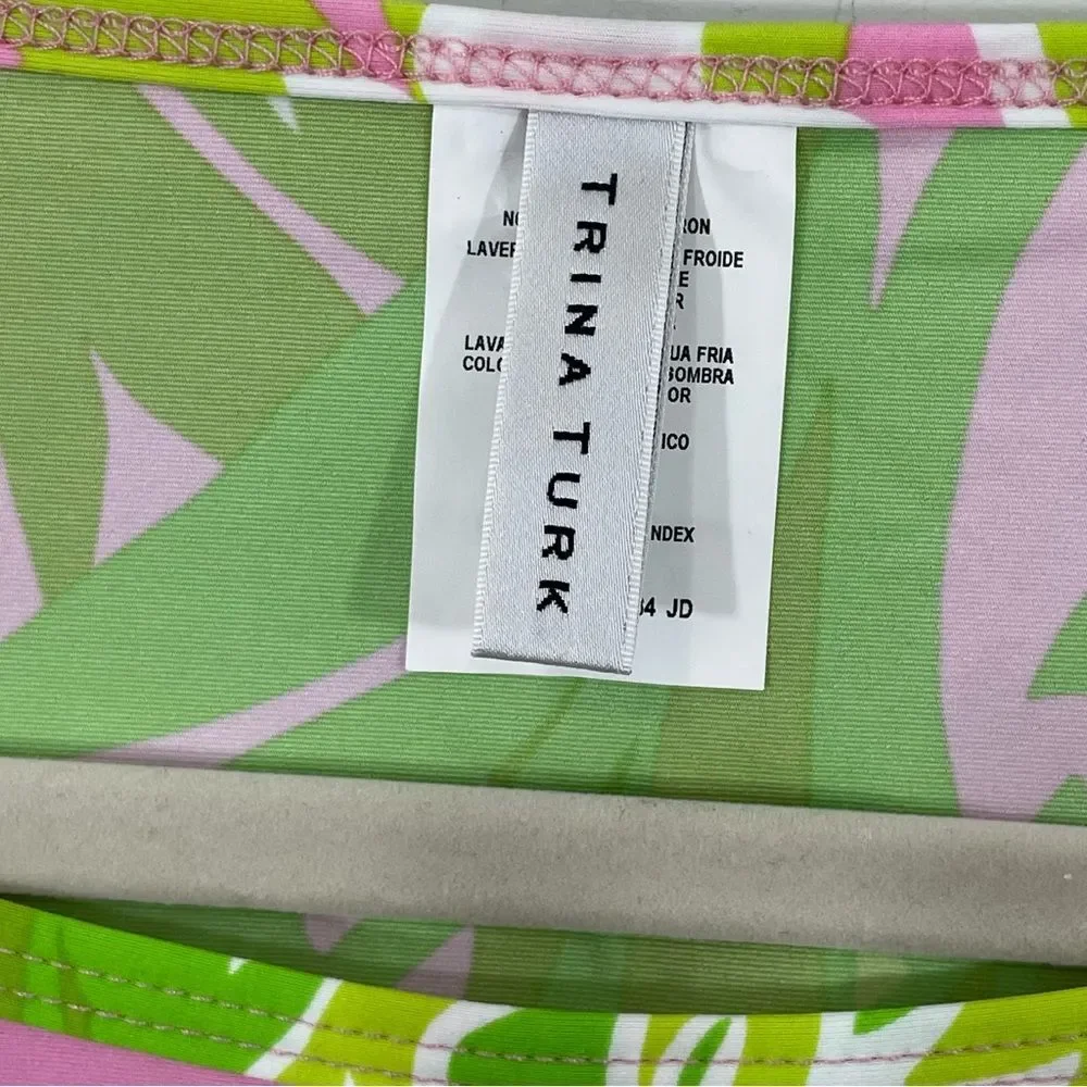 Trina Turk La Palma Green Floral Print‎ Tunic Swim Coverup Mini Dress Size Small
